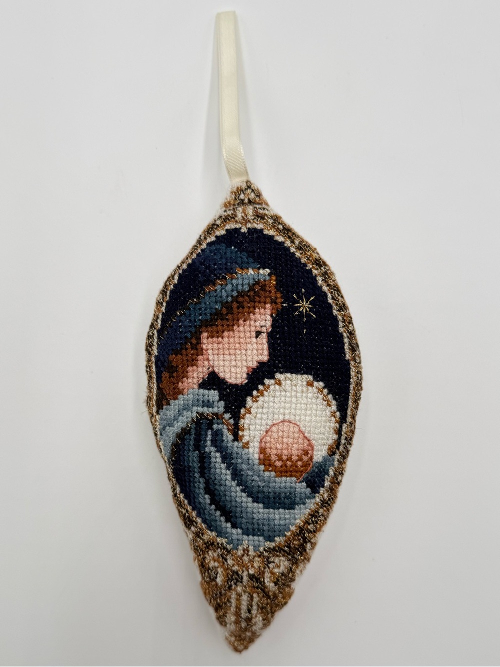 Needlepoint Nativity Christmas Ornament Mary & Baby Jesus Handmade